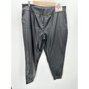 Sierra Pants Women XL NWT Black Faux Leather Pull On Joggers PU‎ Coated